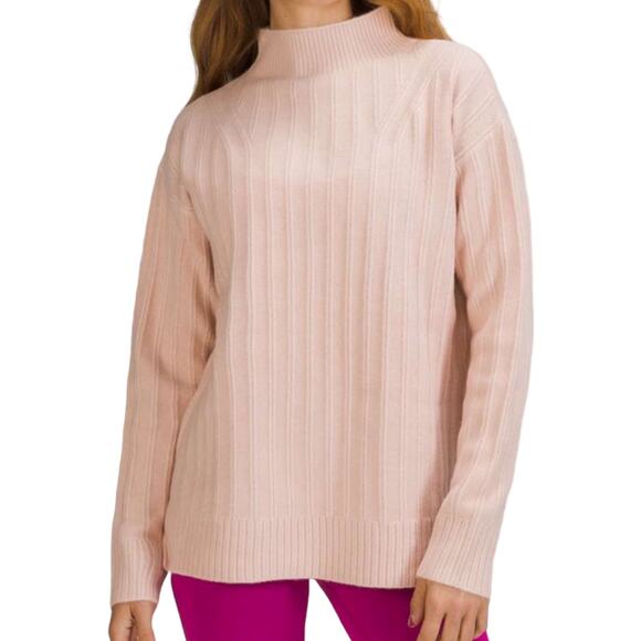 Lululemon Feather Pink Twin Rib Wool Blend Wide Mock Neck Sweater size 4 Cozy - Picture 1 of 9